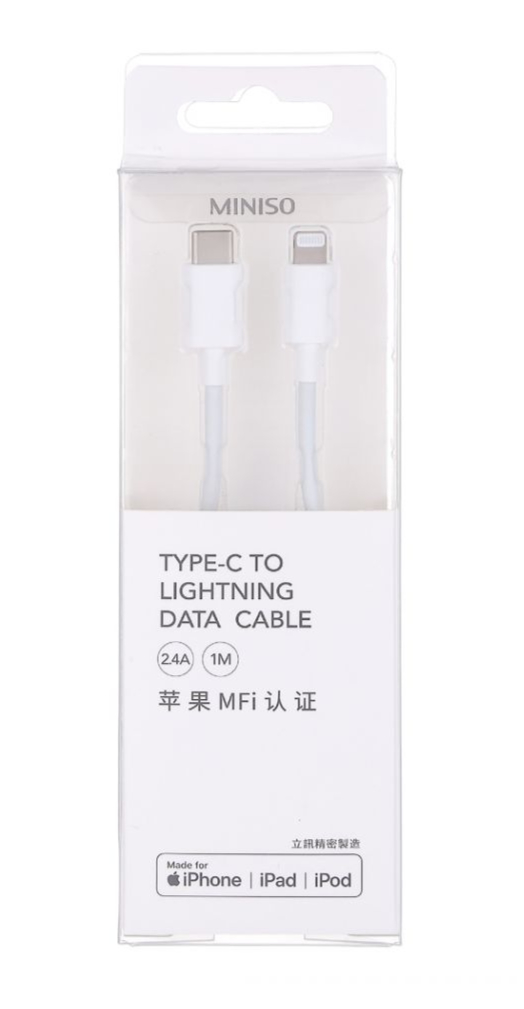 USB სადენი MINISO 1.0M FAST CHARGE CHARGE & SYNC CABLE WITH TYPEC TO