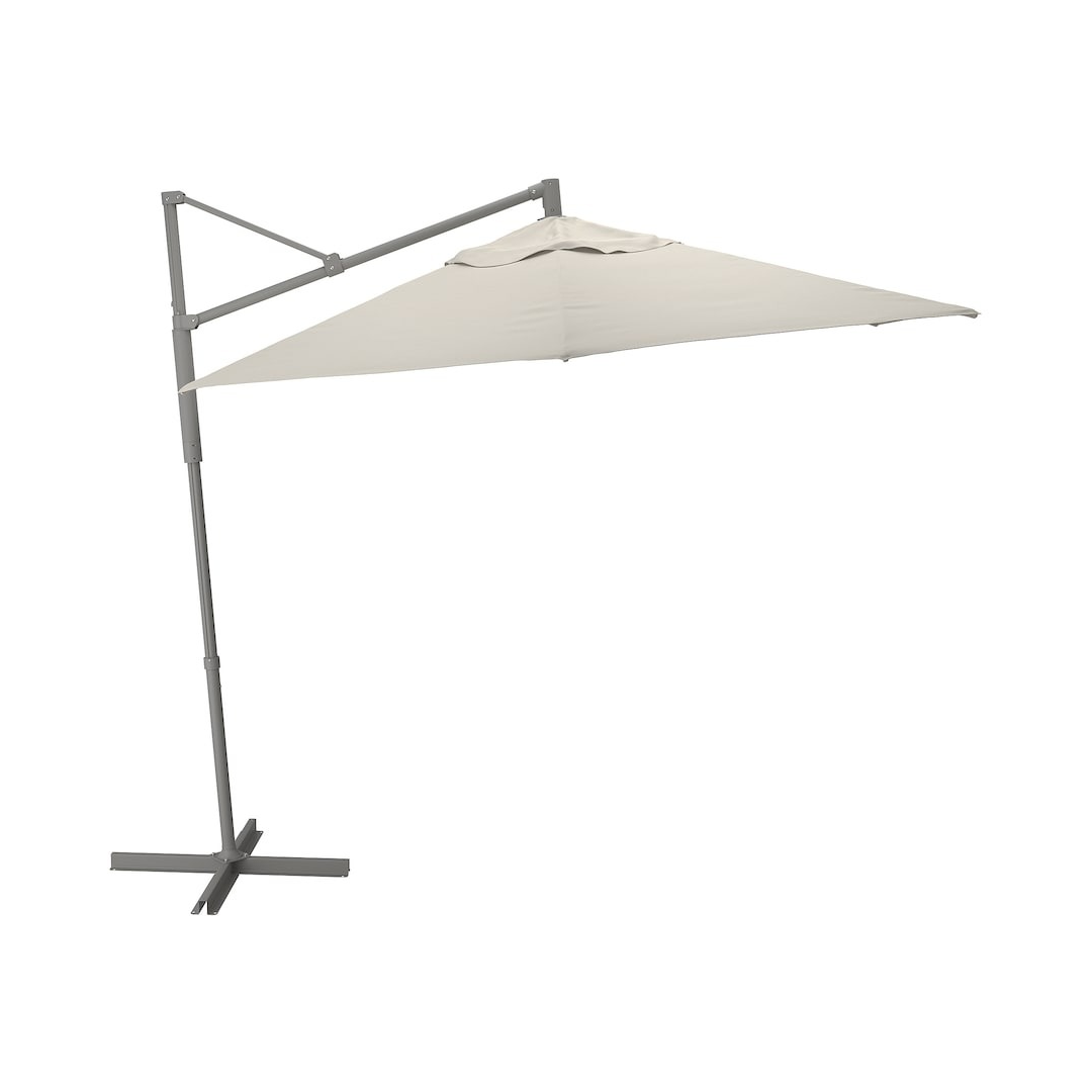 Parasol, hanging, outdoor grey/light grey-beige, 300 cm IKEA OXNÖ